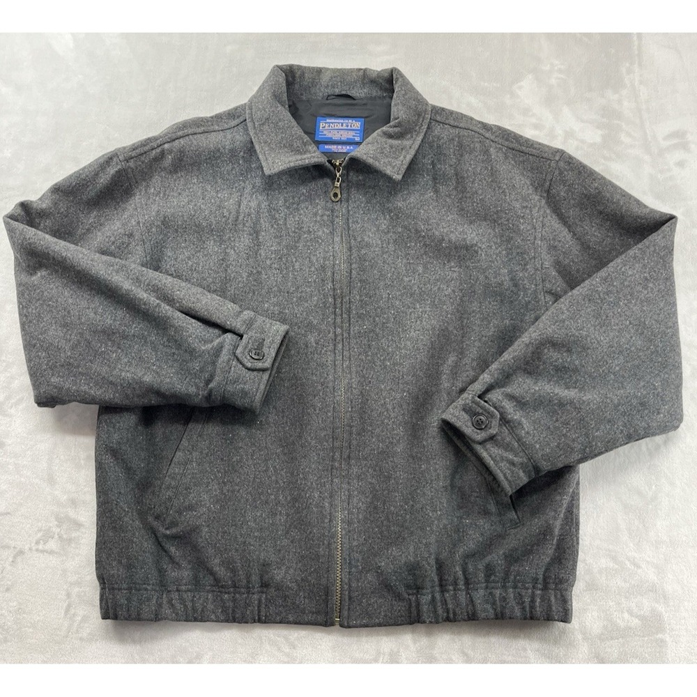 Pendleton Jacket Mens L Gray Wool Bomber Insulated USA Vintage Excellent